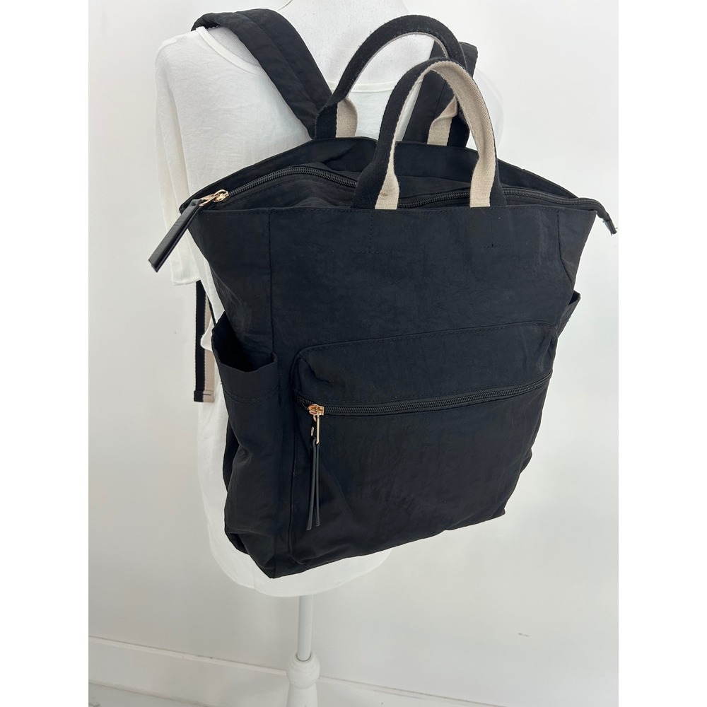 Black Nylon Convertible Backpack Tote Bag Gold Hardware Daily Commuter